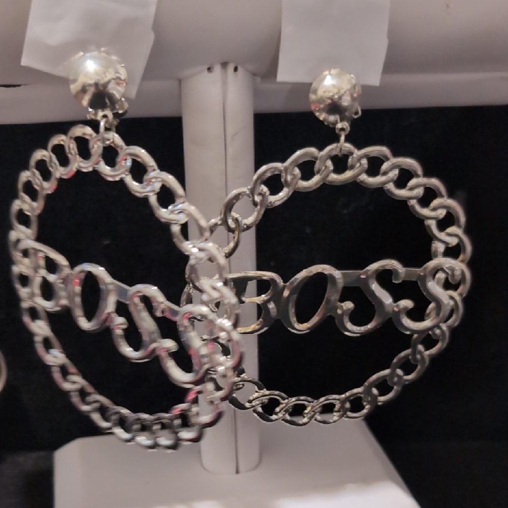 Silver Boss Hoop Clip On Earrings